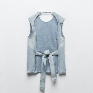 ZARA Open Back Tie Denim Top